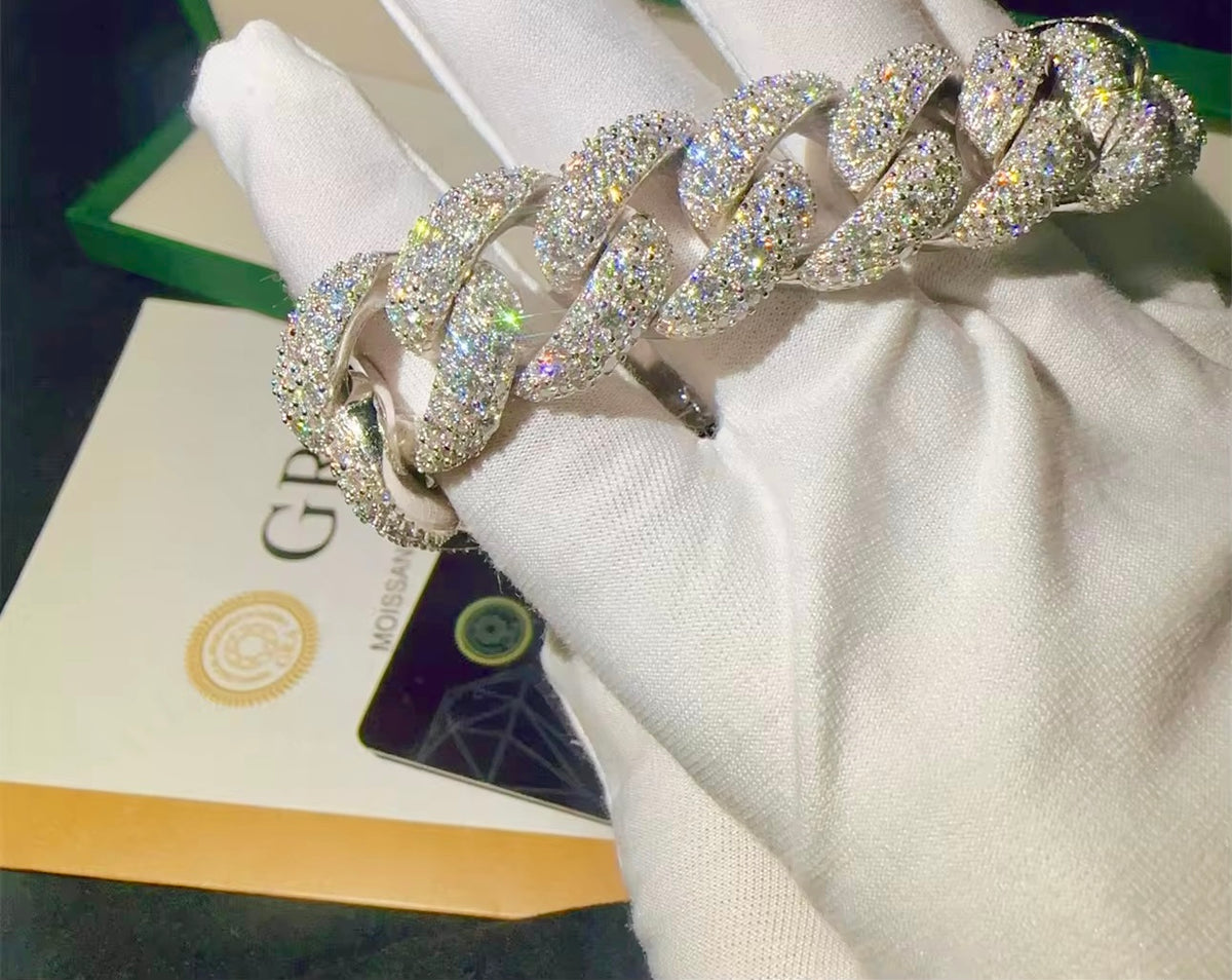 Bracelet en Argent à maillons cubains en moissanite VVS1 de 18 mm KC.LUXURY