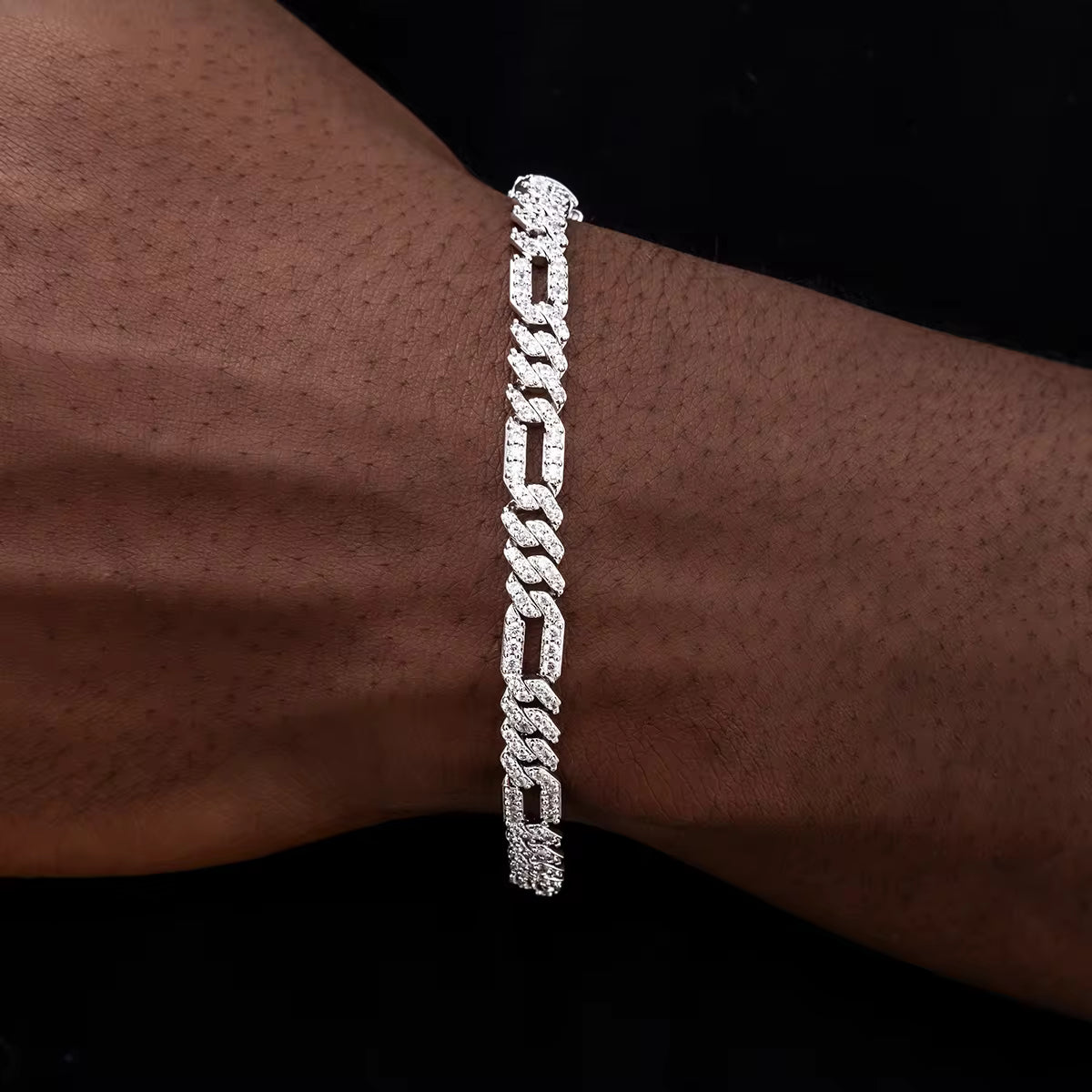Bracelet Figaro en argent avec diamants Moissanite VVS, pour hommes KC.LUXURY