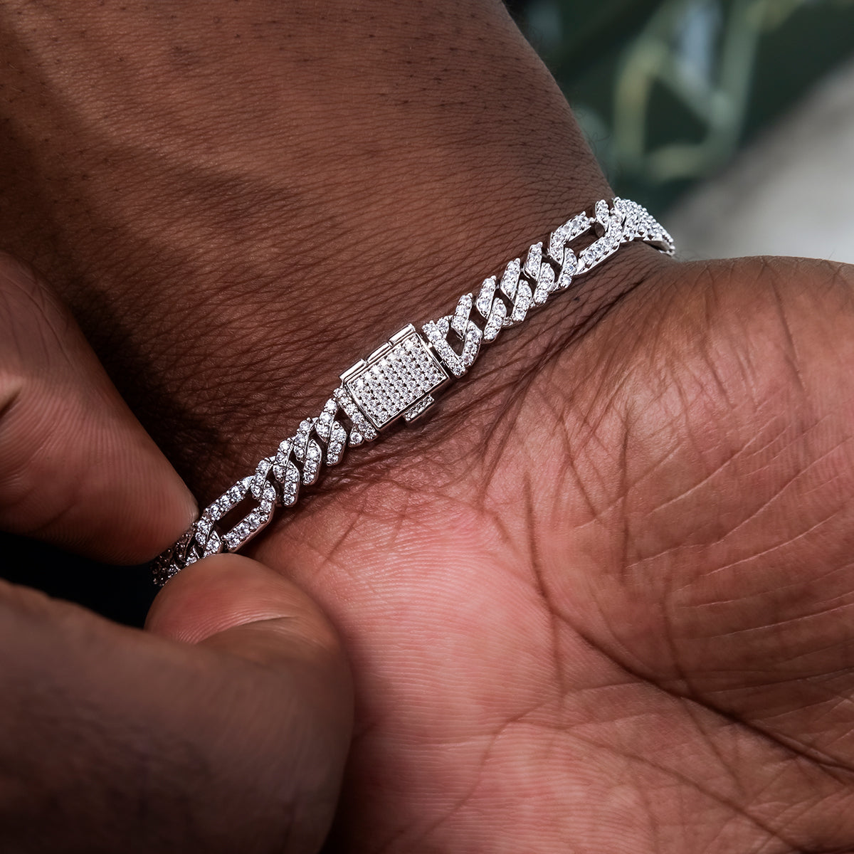 Bracelet Figaro en argent avec diamants Moissanite VVS, pour hommes KC.LUXURY