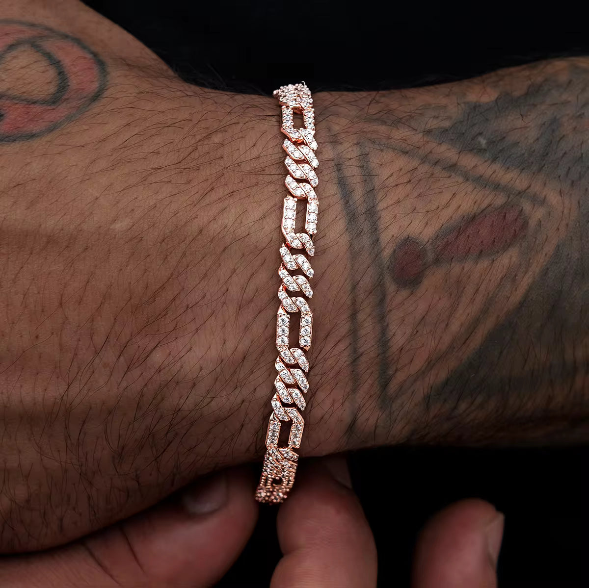 Bracelet Figaro en argent avec diamants Moissanite VVS, pour hommes KC.LUXURY