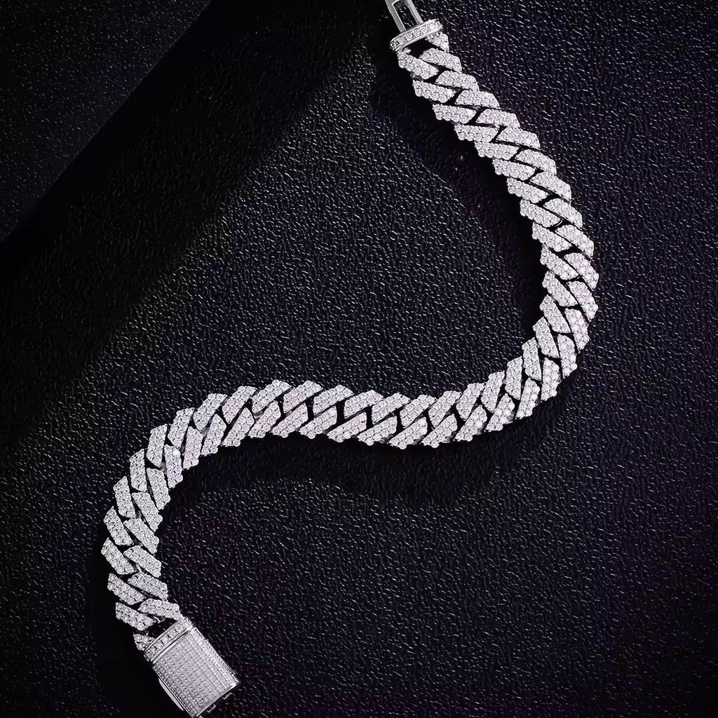 Bracelet en Argent à maillons cubains en Moissanite VVS1 de 10 mm et 12 mm KC.LUXURY