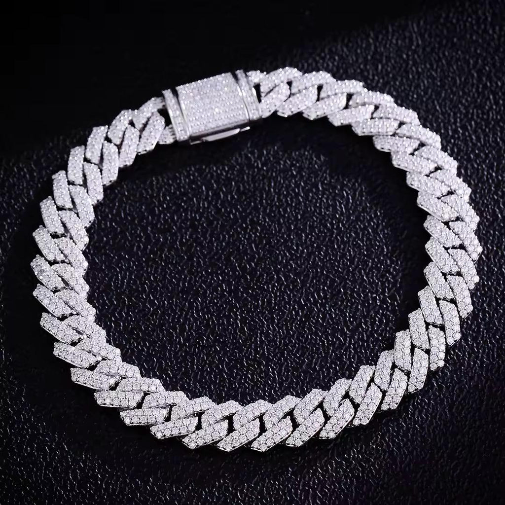 Bracelet en Argent à maillons cubains en Moissanite VVS1 de 10 mm et 12 mm KC.LUXURY