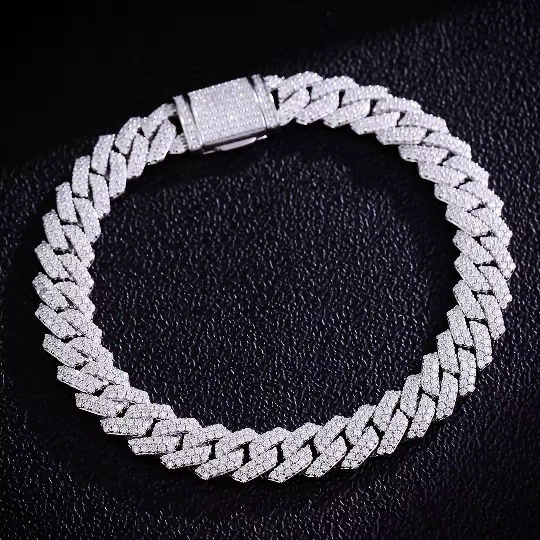 Bracelet en Argent à maillons cubains en Moissanite VVS1 de 10 mm et 12 mm KC.LUXURY