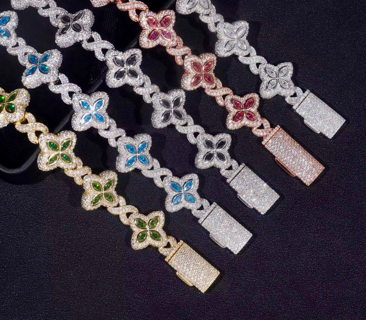 Bracelet Trèfle Argent S925 style Saphir en Moissanite VVS KC.LUXURY