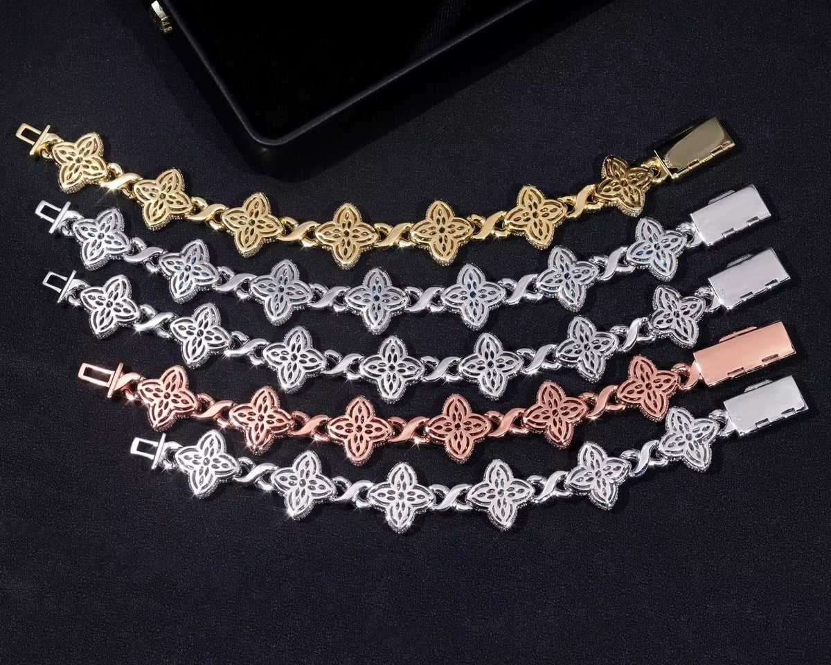 Bracelet Trèfle Argent S925 style Saphir en Moissanite VVS KC.LUXURY