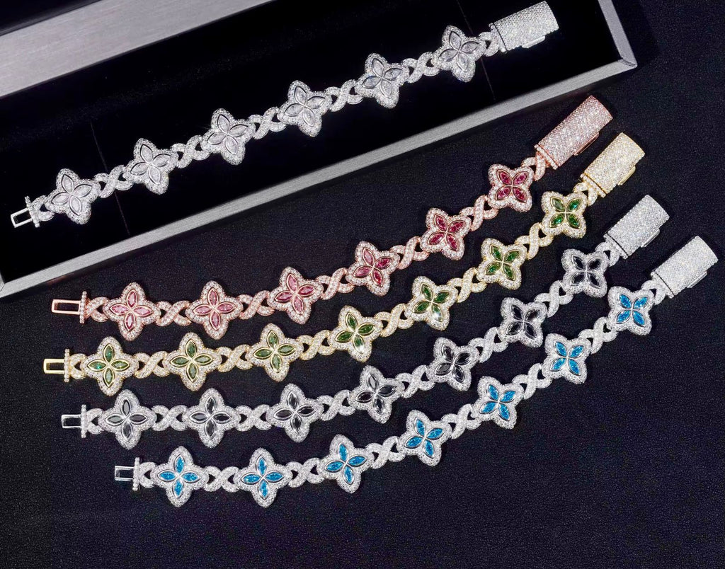 Bracelet Trèfle Argent S925 style Saphir en Moissanite VVS KC.LUXURY