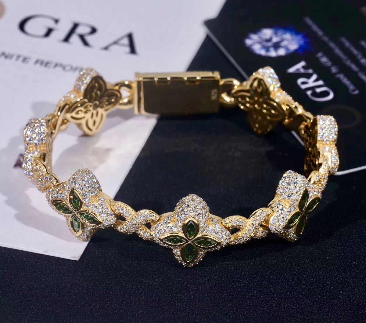 Bracelet Trèfle Argent S925 style Saphir en Moissanite VVS KC.LUXURY