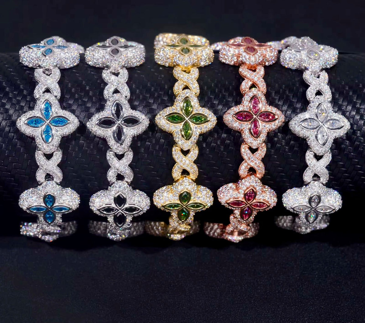 Bracelet Trèfle Argent S925 style Saphir en Moissanite VVS KC.LUXURY
