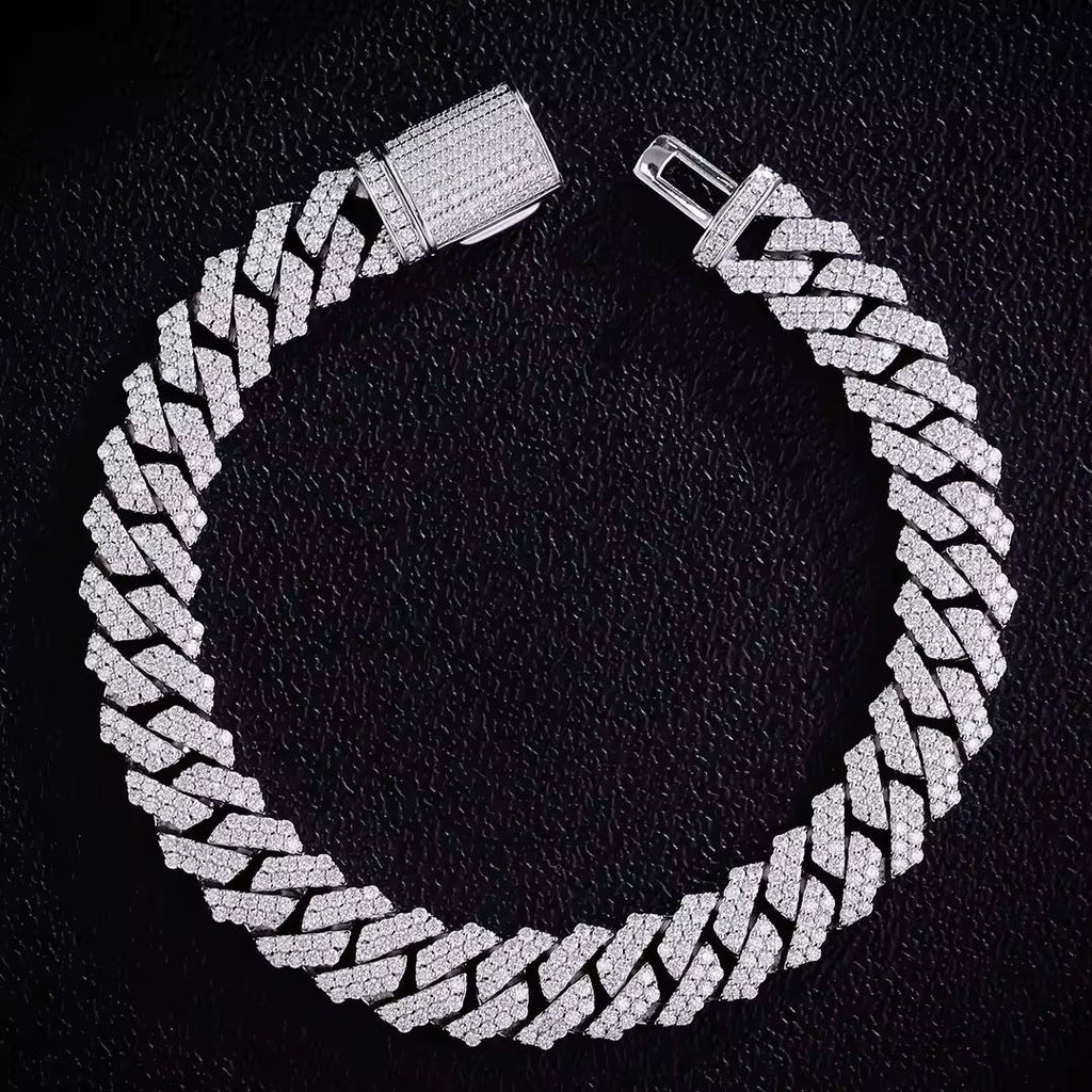Bracelet en Argent à maillons cubains en Moissanite VVS1 de 10 mm et 12 mm KC.LUXURY