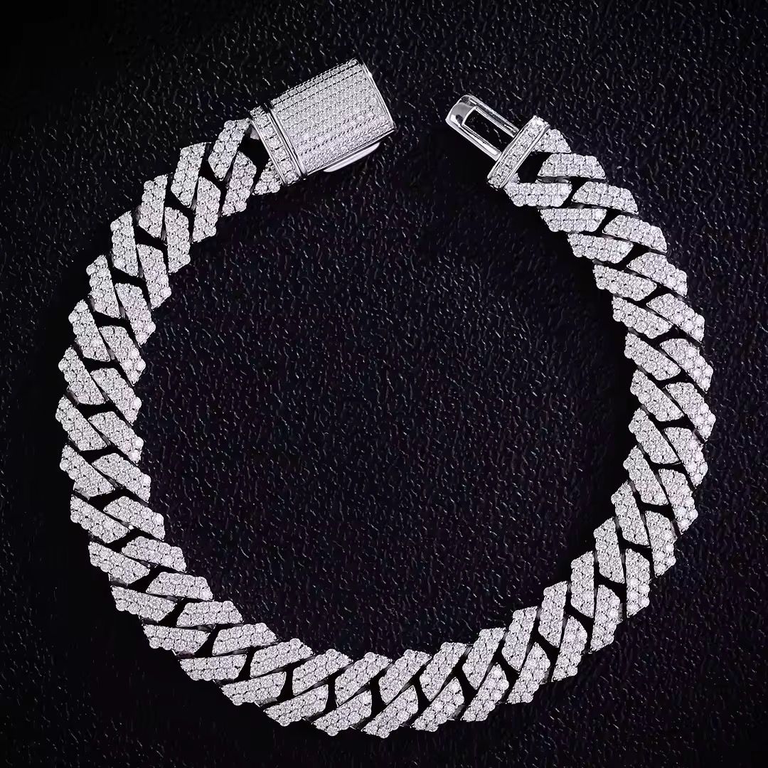 Bracelet en Argent à maillons cubains en Moissanite VVS1 de 10 mm et 12 mm KC.LUXURY