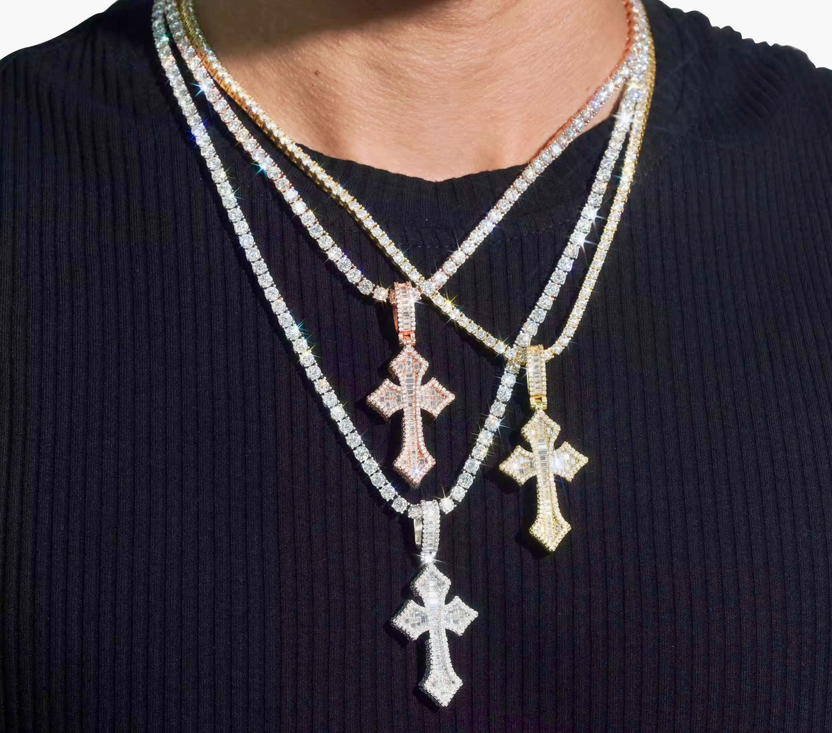 Pendentif Croix style baguette en Argent S925 Moissanite VVS1 KC.LUXURY