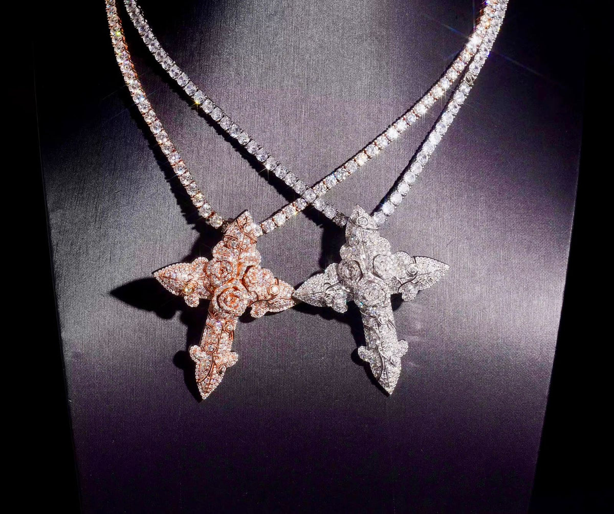 Pendentif croix rose en Argent S925 Moissanite VVS1 KC.LUXURY