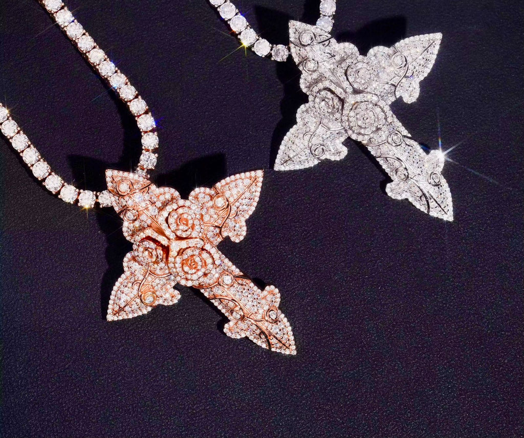 Pendentif croix rose en Argent S925 Moissanite VVS1 KC.LUXURY