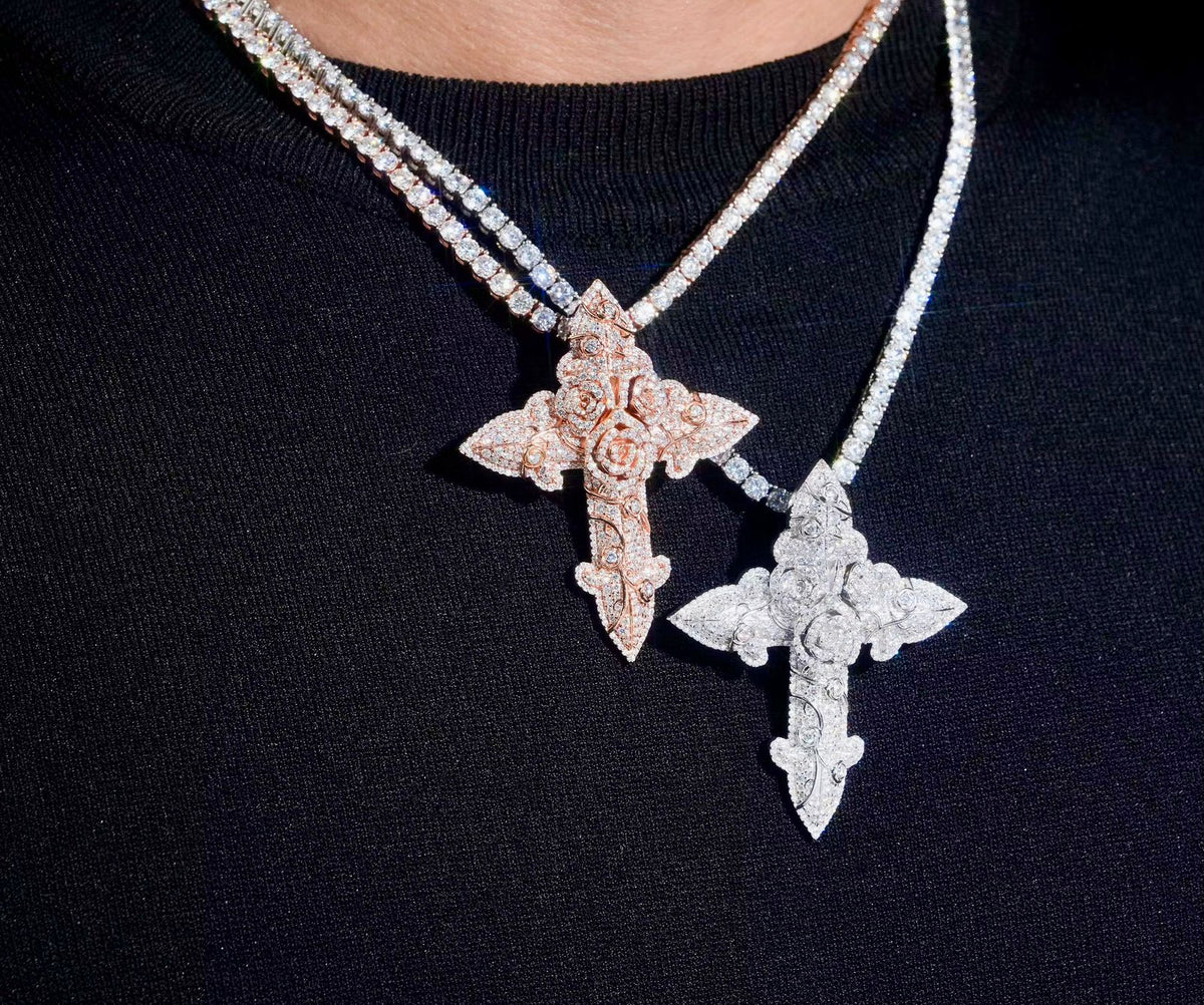 Pendentif croix rose en Argent S925 Moissanite VVS1 KC.LUXURY