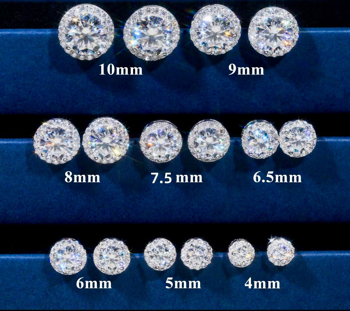 Boucles d’oreilles Solitaire Halo en argent, certifié Moissanite VVS KC.LUXURY