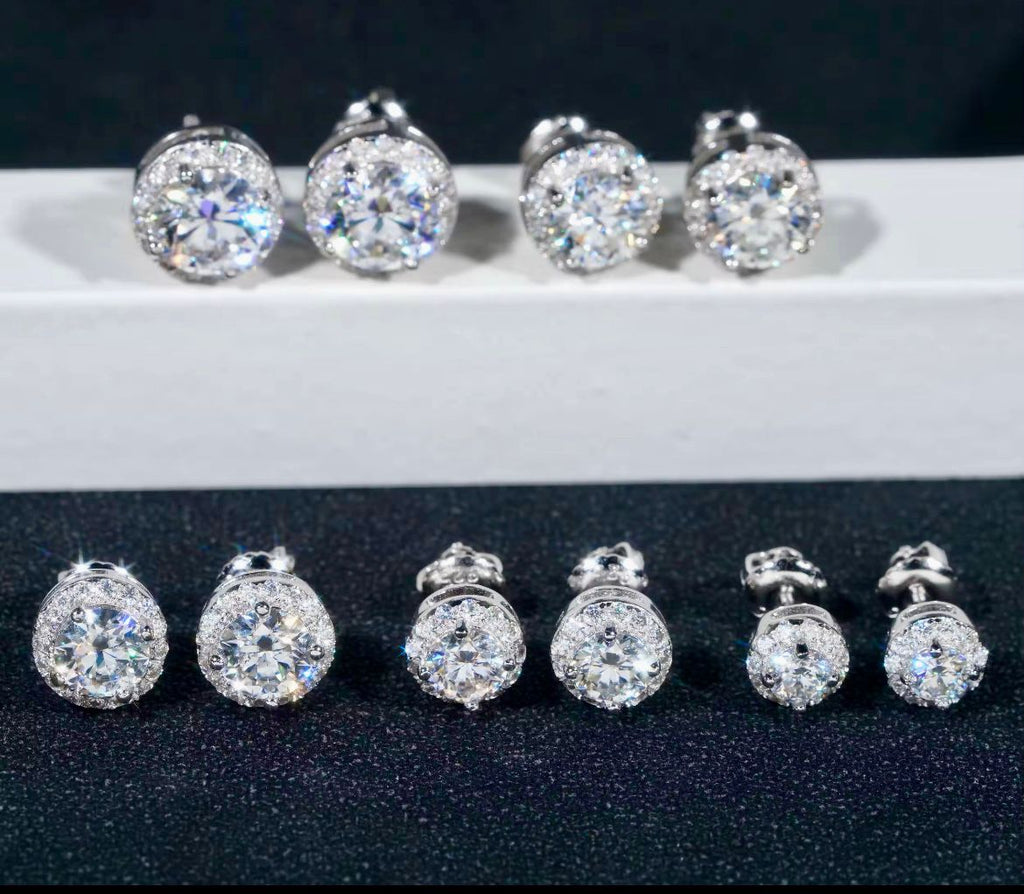 Boucles d’oreilles Solitaire Halo en argent, certifié Moissanite VVS KC.LUXURY