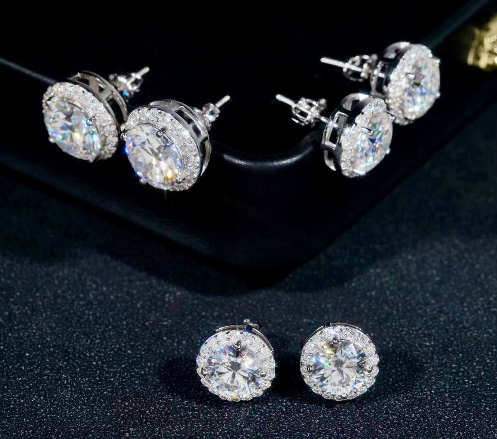 Boucles d’oreilles Solitaire Halo en argent, certifié Moissanite VVS KC.LUXURY