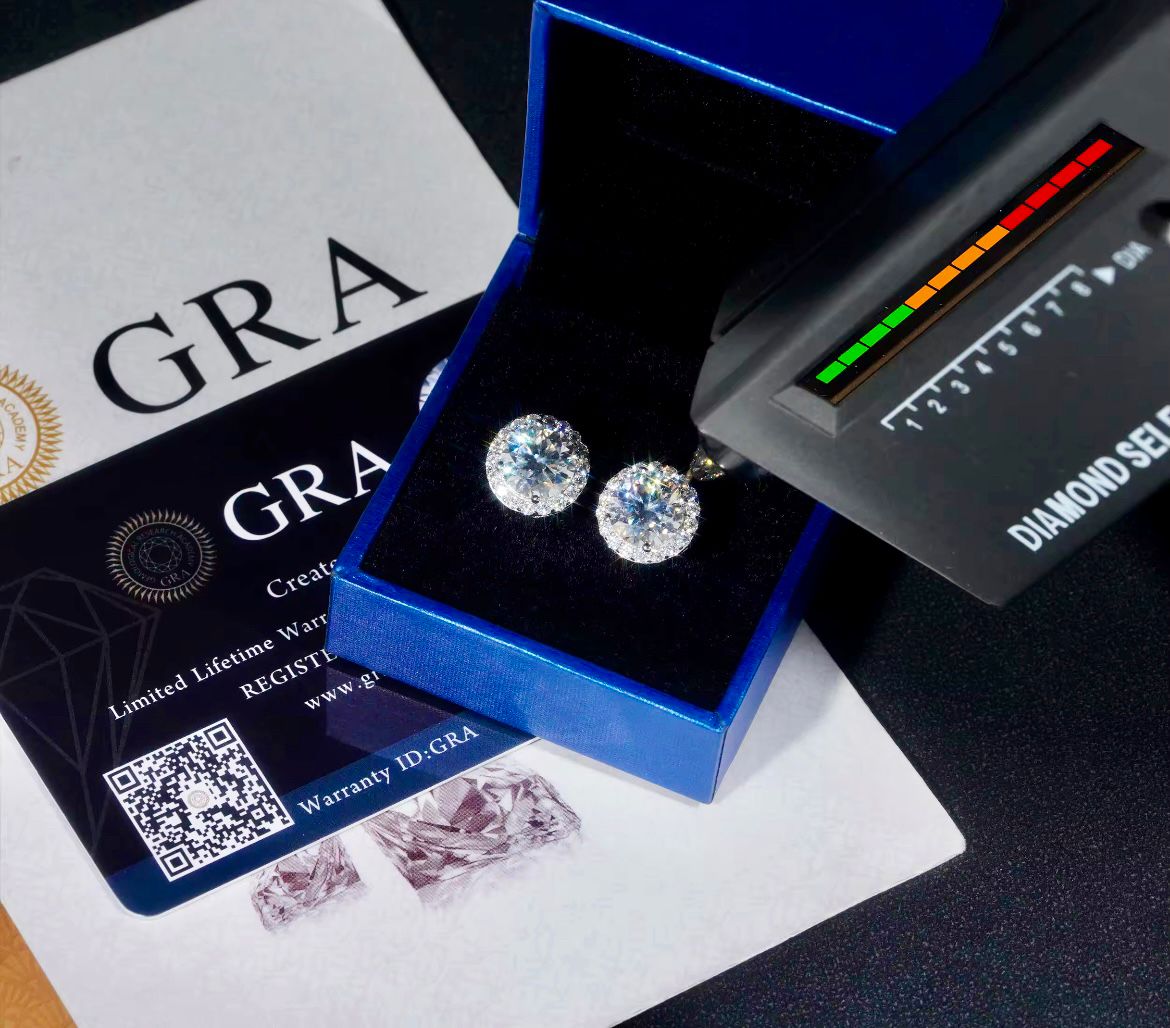 Boucles d’oreilles Solitaire Halo en argent, certifié Moissanite VVS KC.LUXURY