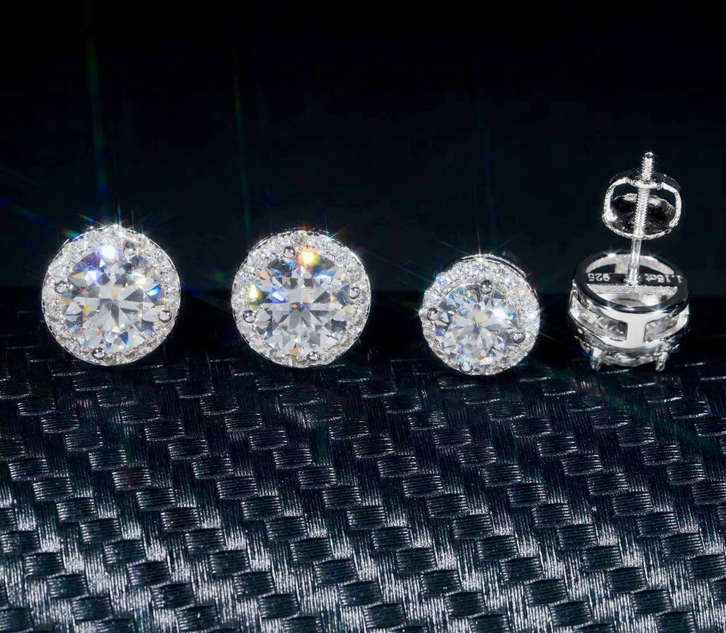 Boucles d’oreilles Solitaire Halo en argent, certifié Moissanite VVS KC.LUXURY