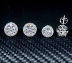 Boucles d’oreilles Solitaire Halo en argent, certifié Moissanite VVS KC.LUXURY