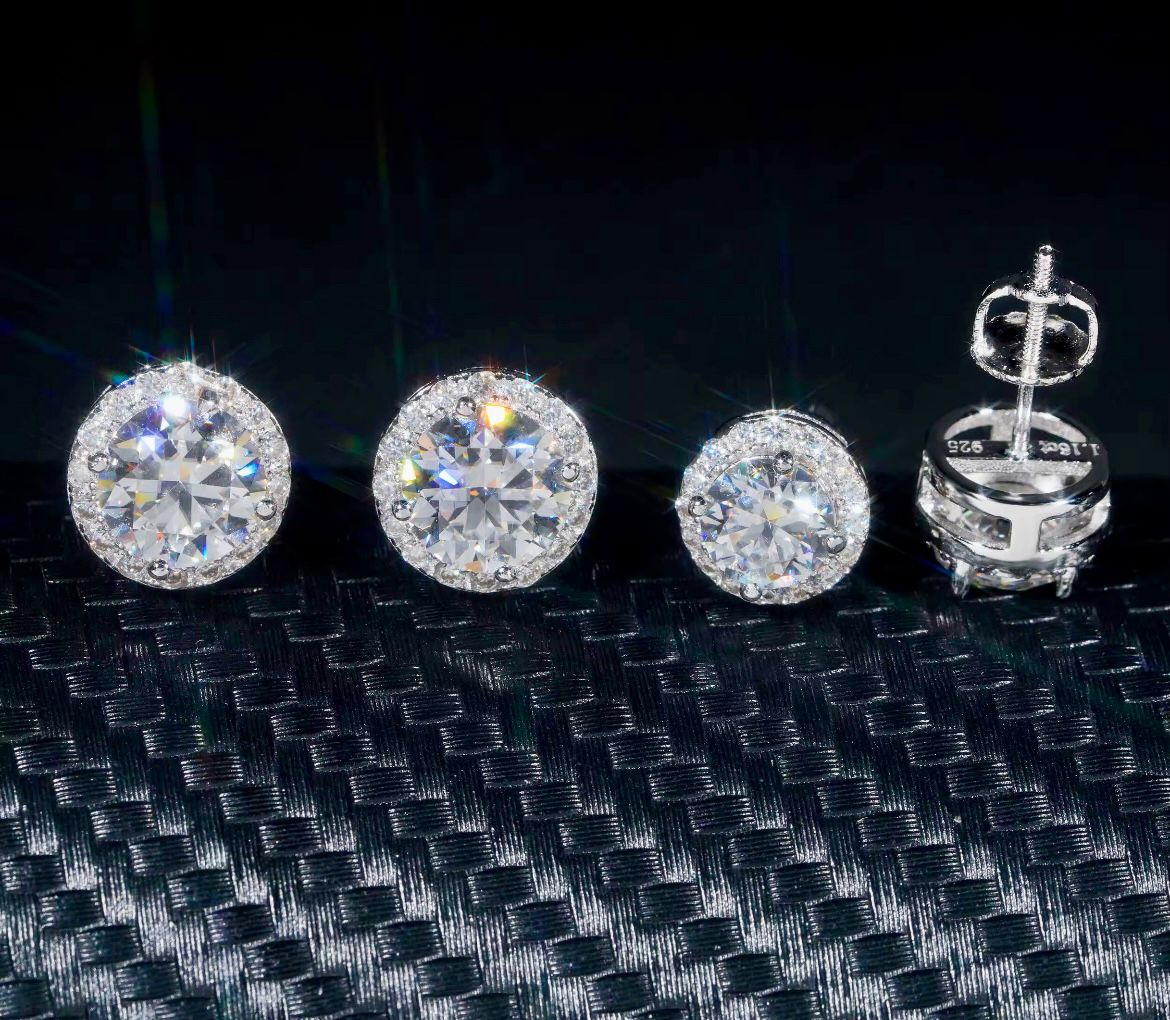 Boucles d’oreilles Solitaire Halo en argent, certifié Moissanite VVS KC.LUXURY