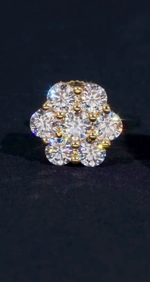 Boucles d’oreilles en Fleur ronde 10MM, certifié Moissanite VVS en Or 10K KC.LUXURY