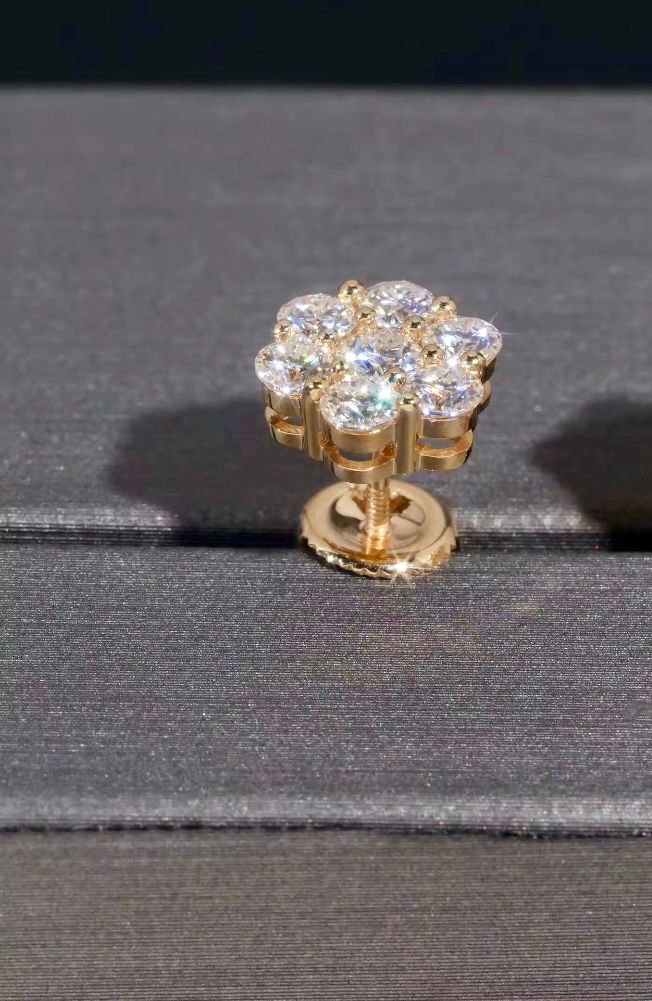 Boucles d’oreilles en Fleur ronde 10MM, certifié Moissanite VVS en Or 10K KC.LUXURY