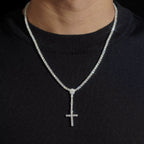 Chaîne tennis 3 mm en argent 925 avec croix chapelet en moissanite VVS KC.LUXURY