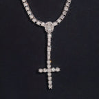 Chaîne tennis 3 mm en argent 925 avec croix chapelet en moissanite VVS KC.LUXURY