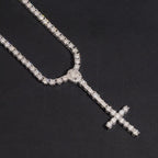 Chaîne tennis 3 mm en argent 925 avec croix chapelet en moissanite VVS KC.LUXURY