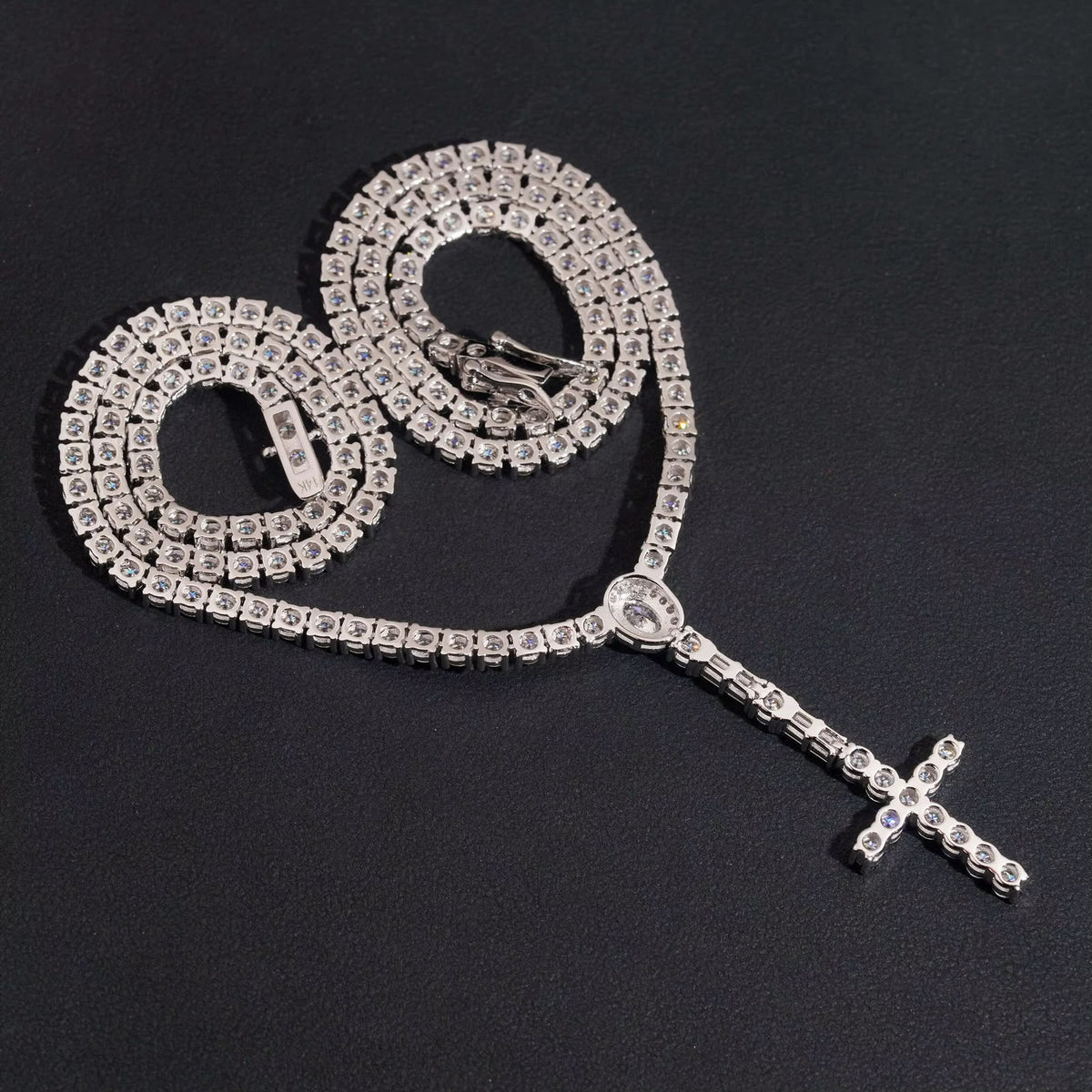 Chaîne tennis 3 mm en argent 925 avec croix chapelet en moissanite VVS KC.LUXURY
