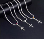 Chaîne tennis 3 mm en argent 925 avec croix chapelet en moissanite VVS KC.LUXURY