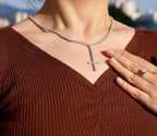 Chaîne tennis 3 mm en argent 925 avec croix chapelet en moissanite VVS KC.LUXURY