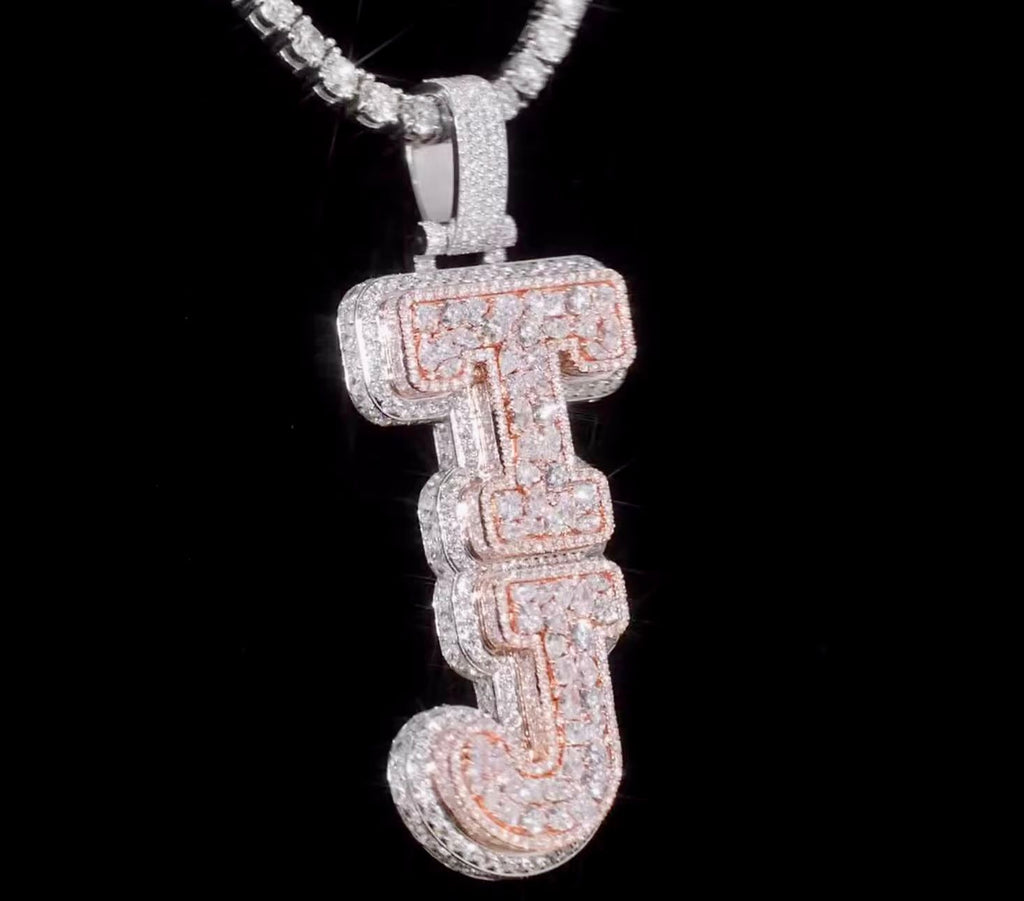 Pendentif, personnalisé lettre en 3D, en argent S925, Moissanite VVS1 KC.LUXURY