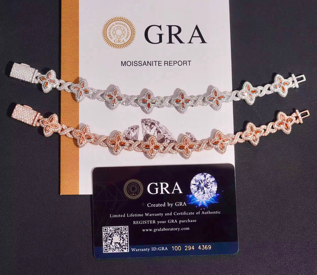 Bracelet Trèfle Fanta Argent S925 style Saphir en Moissanite VVS KC.LUXURY