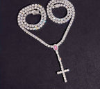 Chaîne tennis 3 mm en argent 925 avec croix chapelet en moissanite VVS KC.LUXURY