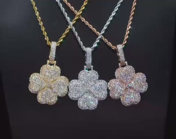 Pendentif trèfle en Argent S925 Moissanite VVS1